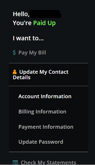 Customer portal screenshot