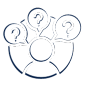 Person with questions in chat bubbles