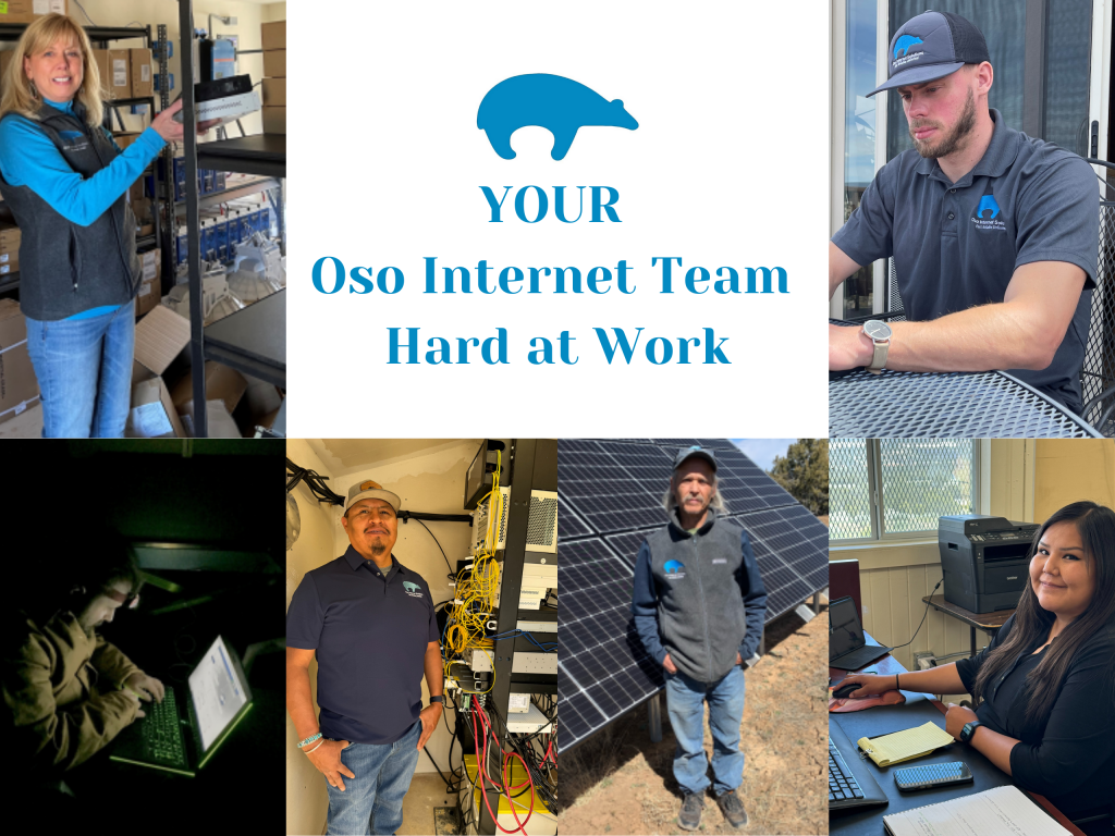 Oso team collage featuring Margaret Merrill, Ryan Merrill, Nikisha Yazzie, Pete Mayne, and Reuben Pino